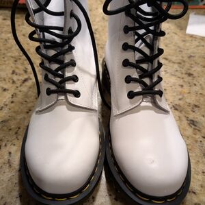 Doc Dr. Martens Leather Combat Luana Airwair White Ankle Boots